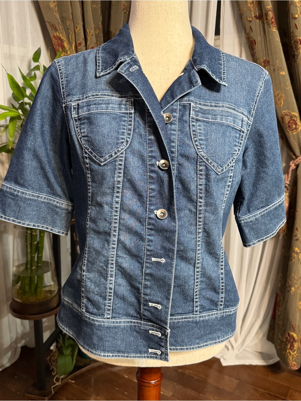 Coldwater Creek Short Sleeve Denim Jacket in Dark Blue